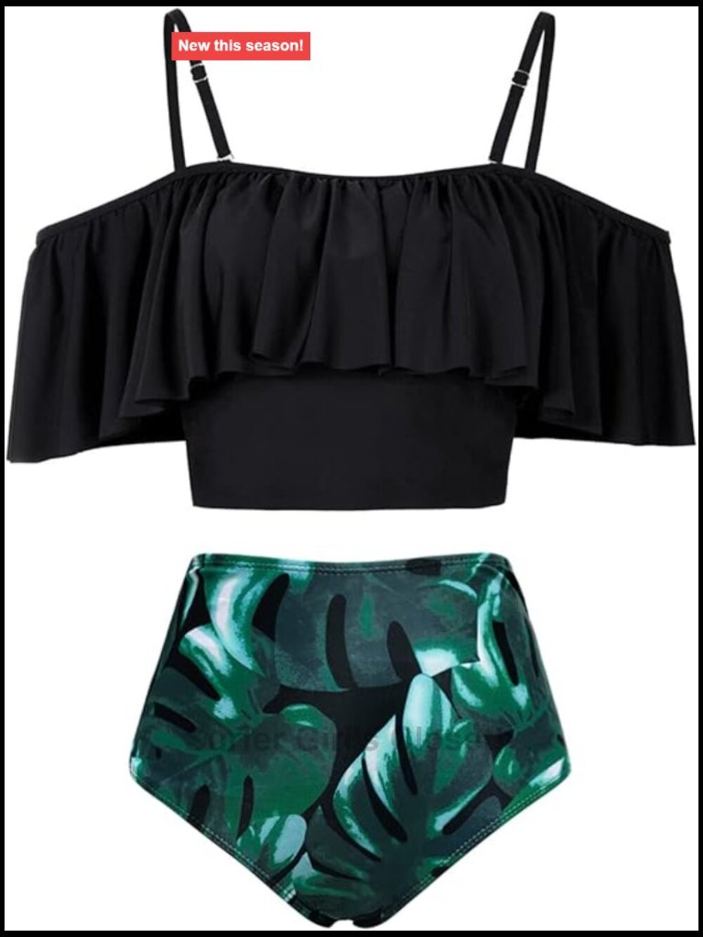 High Waisted Flounce Bikini Set Tummy Control Off Shoulder Swimwear
